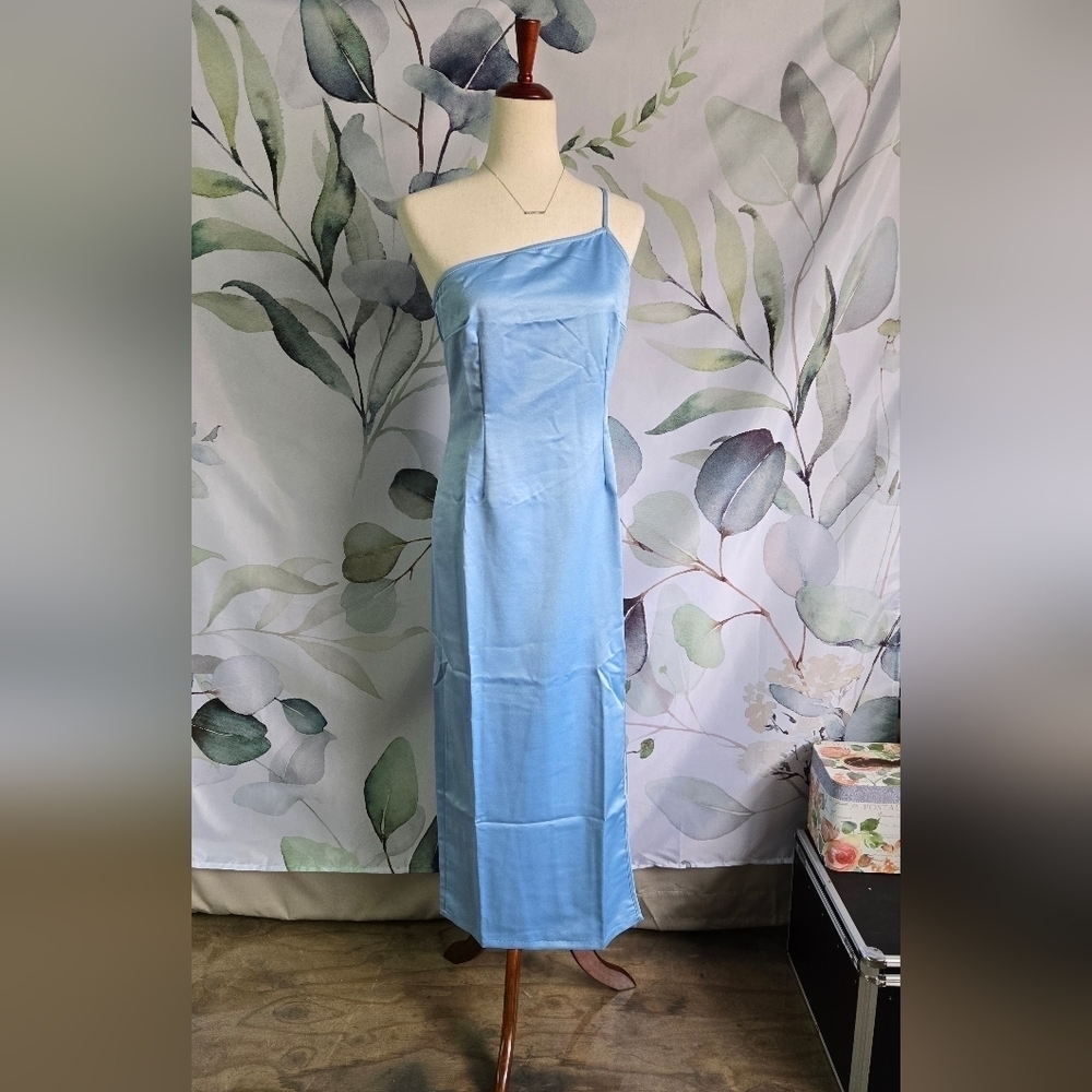 ASOS | One Shoulder Prom Dress w/ Slit in Baby Blue Satin sz 6